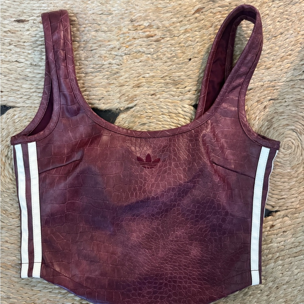 *RARE* Adidas Burgundy Cropped Tank Top with White Stripes